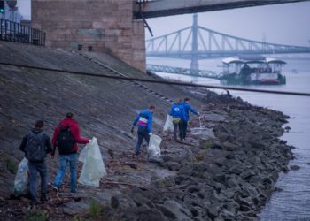 Önkéntesek szemetet szednek a Duna-parton