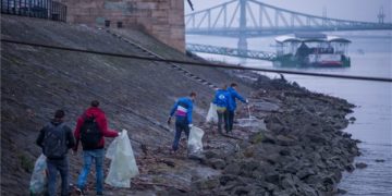 Önkéntesek szemetet szednek a Duna-parton