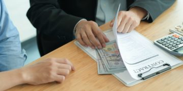 Corruption Concept, Government officials are accepting corruption payments that businessmen deliver.