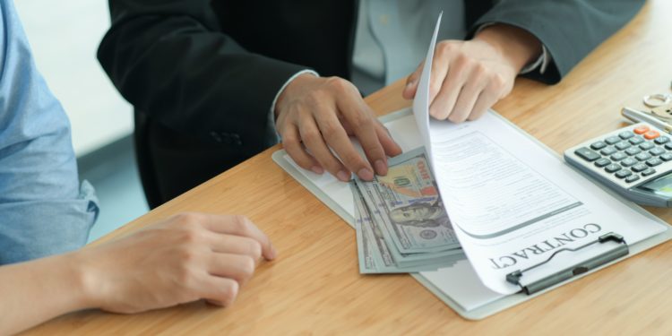 Corruption Concept, Government officials are accepting corruption payments that businessmen deliver.