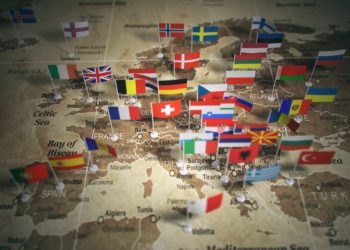 European Union map with flags of countries. Europe.