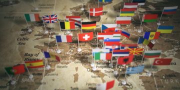 European Union map with flags of countries. Europe.