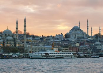 Istanbul skyline at sunset