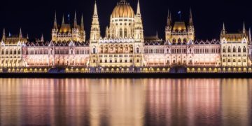 The building of the Budapest Parlament at night from the Buda co