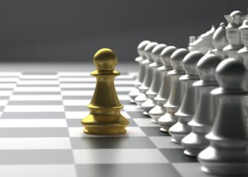 Chess soldier gold and silver chess set on black background. 3d illustration