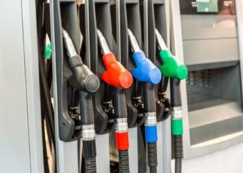 Guns at the gas station closeup, nobody