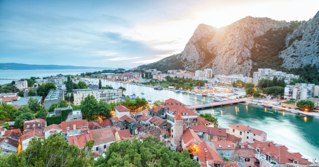 Old coastal town Omis in Croatia at night