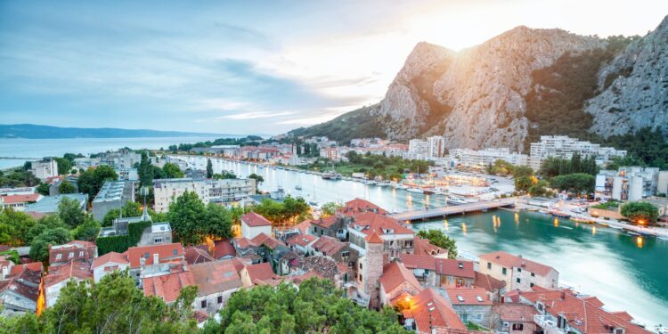 Old coastal town Omis in Croatia at night