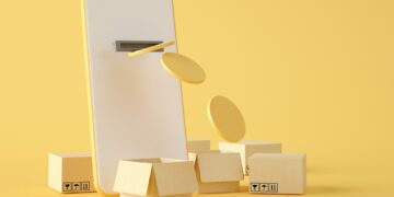 3D Illustration. Mobile payment and online order.