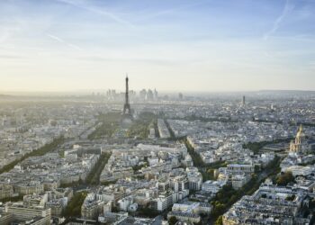 54939,Aerial view of Paris cityscape, Paris, Ile de France, France