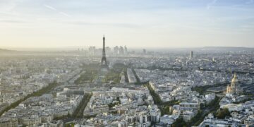 54939,Aerial view of Paris cityscape, Paris, Ile de France, France