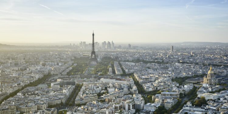 54939,Aerial view of Paris cityscape, Paris, Ile de France, France