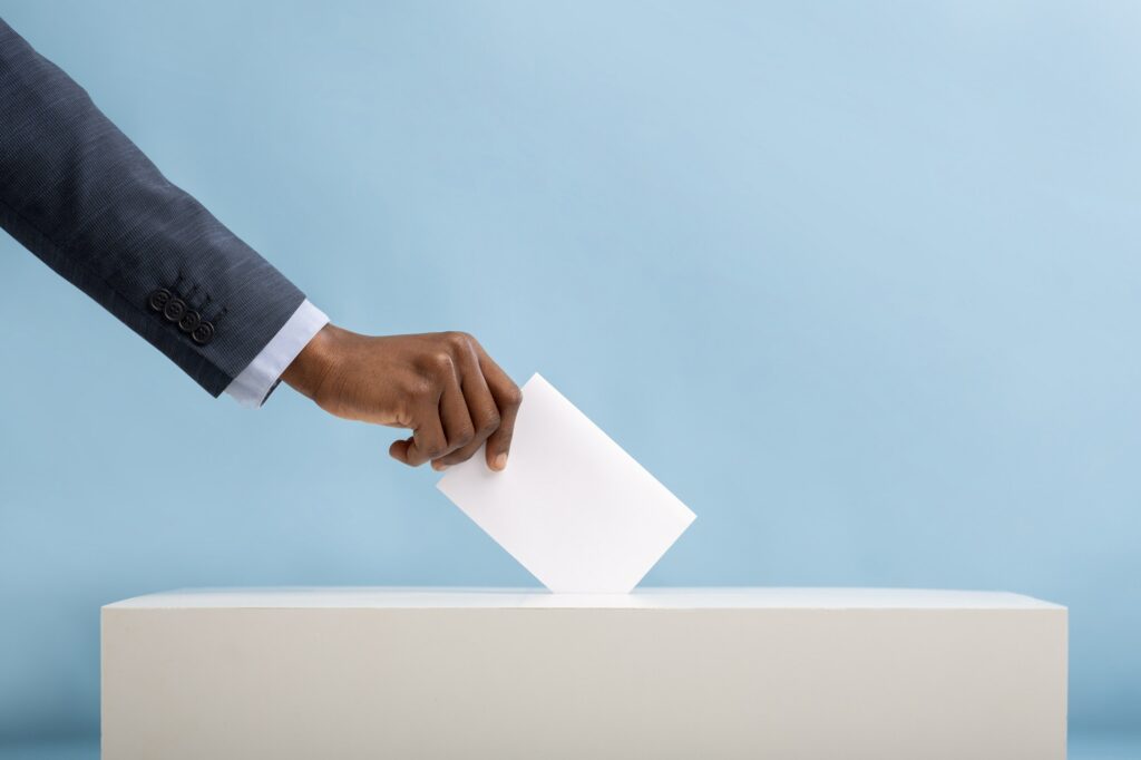 African american man voting for general election in United States