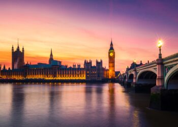 Big Ben and the Houses of Parliament at Sunset, Westminster, London, UK