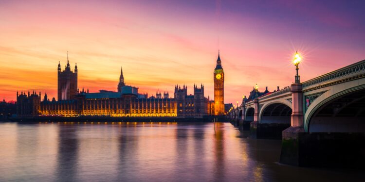Big Ben and the Houses of Parliament at Sunset, Westminster, London, UK