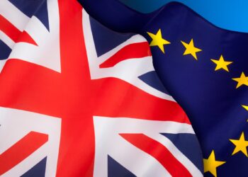 BREXIT - The flags of the United Kingdom of Great Britain and the European Union.