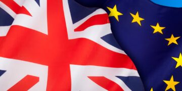 BREXIT - The flags of the United Kingdom of Great Britain and the European Union.