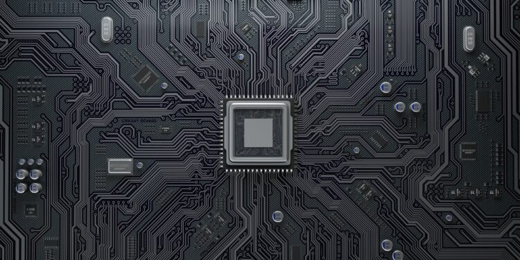 CPU chip on circuit board.