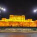 Dramatic evening view of Palace of the Parliament Bucharest city
