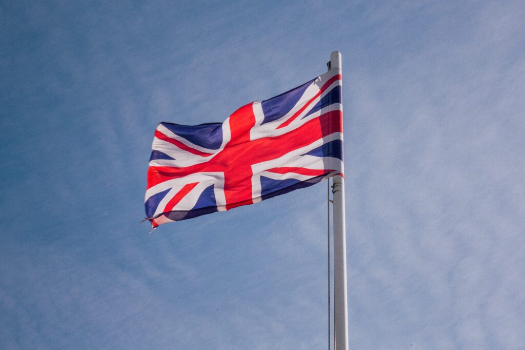 Flag of United Kingdom waiving in the wind