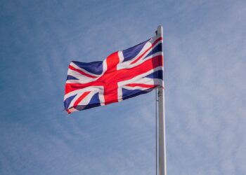 Flag of United Kingdom waiving in the wind