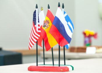 International colored flags . State flags of US, Spanish,Poland,Greece, and the Russia