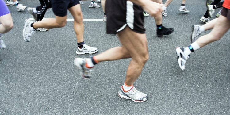 Marathon runner in city