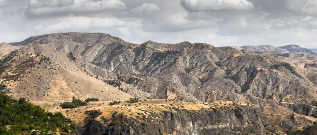 Mountainous landscape and forest in Armenia wide screen