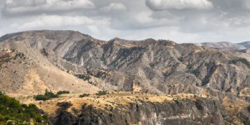 Mountainous landscape and forest in Armenia wide screen
