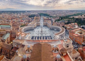 Panoramic view from St Peters basilica in Vatican, Rome