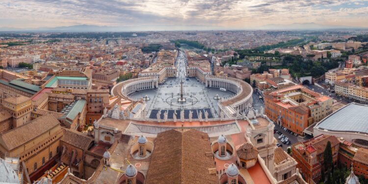 Panoramic view from St Peters basilica in Vatican, Rome