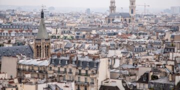 Paris, France - aerial city view with old architecture