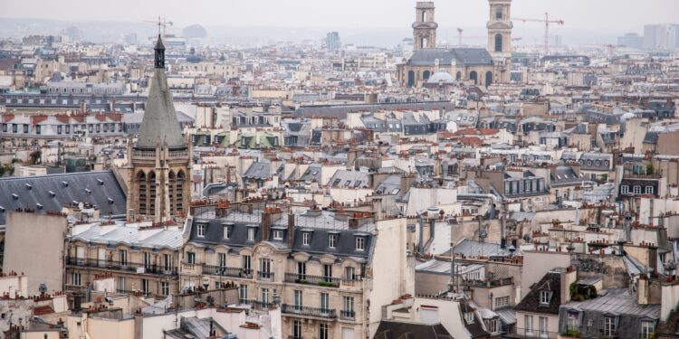 Paris, France - aerial city view with old architecture