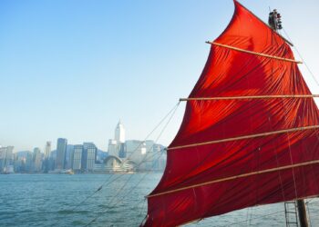 sailboat flag in Hong Kong harbor