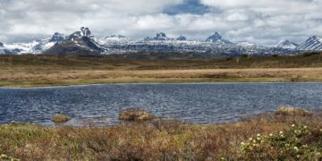 Spring Landscape of Kamchatka Peninsula: Panoramic view of Mountain Lake