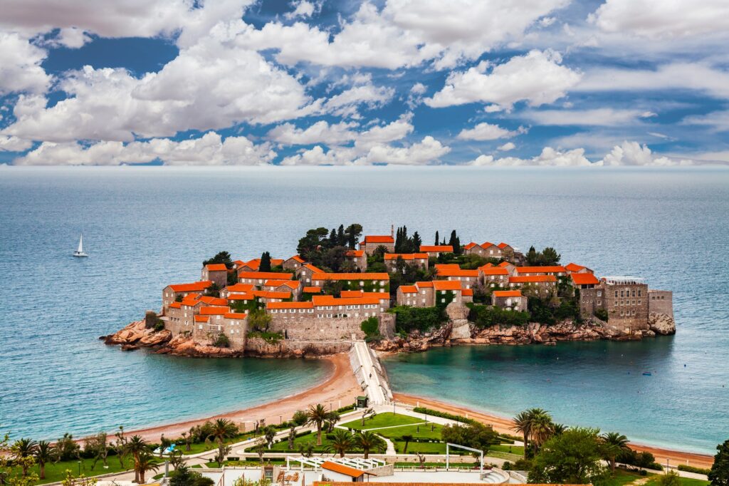 Sveti Stefan island in Budva in a beautiful summer day, Montenegro