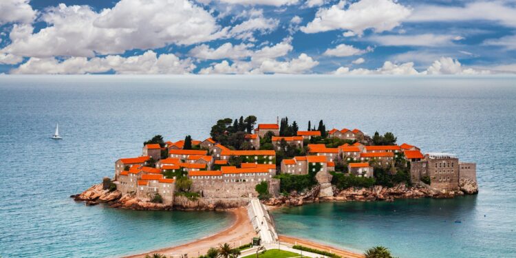 Sveti Stefan island in Budva in a beautiful summer day, Montenegro