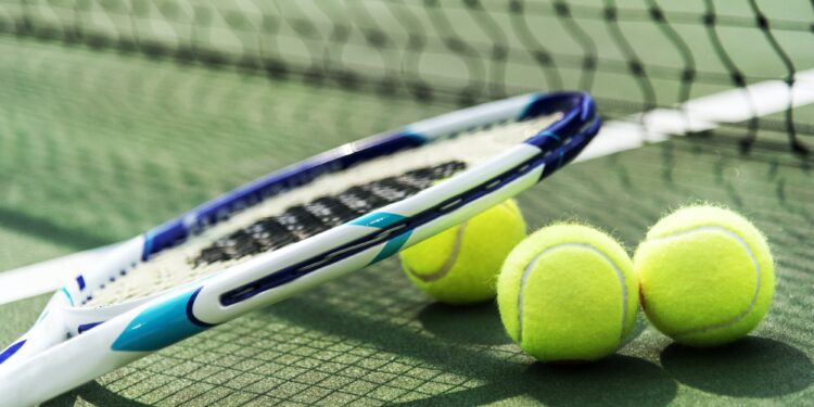 Tennis balls on a tennis court