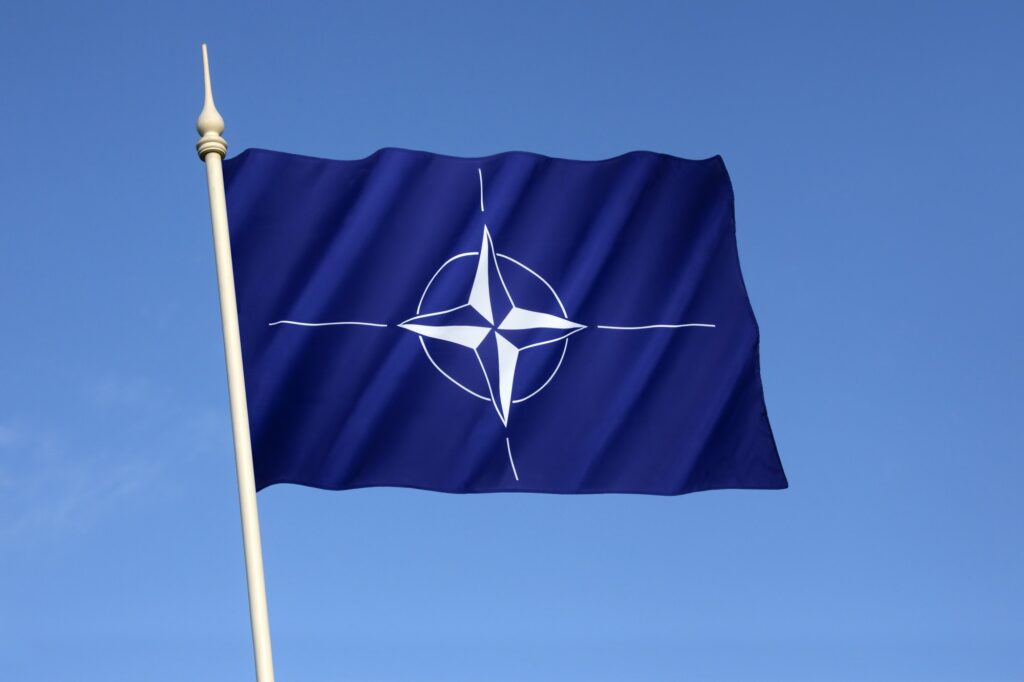 The flag of the North Atlantic Treaty Organization (NATO) - established on 4th April 1949.
