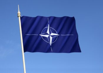 The flag of the North Atlantic Treaty Organization (NATO) - established on 4th April 1949.