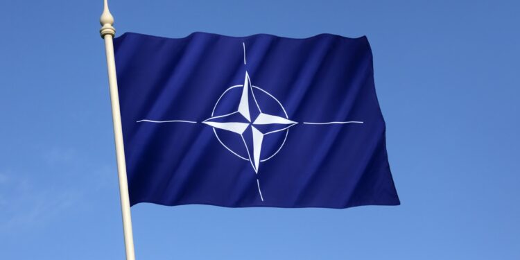 The flag of the North Atlantic Treaty Organization (NATO) - established on 4th April 1949.