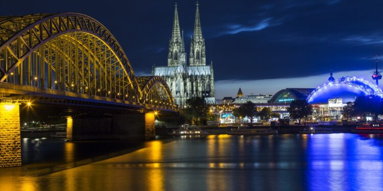 The Hohenzollern Bridge and Cologne Cathedral in the industrial and university city of Cologne