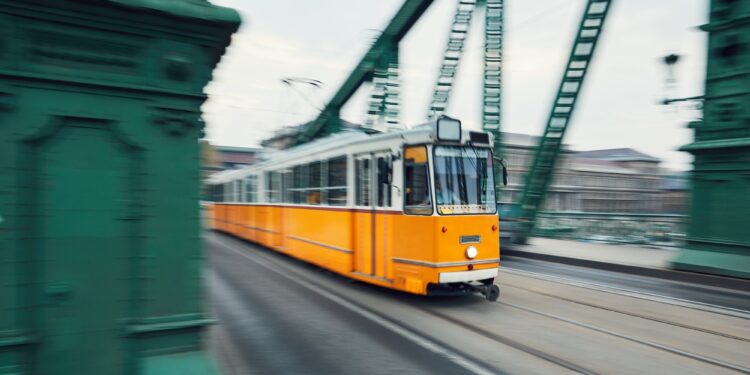 Tram in motion