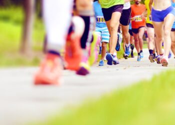Unidentified marathon racers running