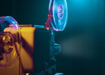 Vintage film projector and film screening