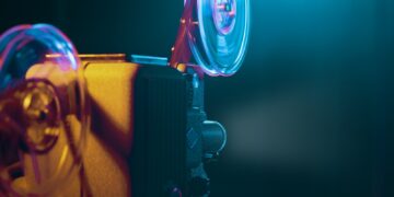 Vintage film projector and film screening