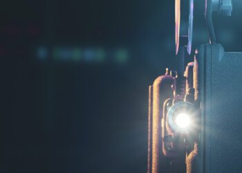 Vintage film projector and film screening