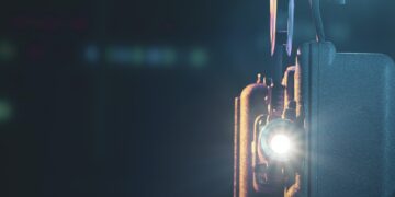Vintage film projector and film screening